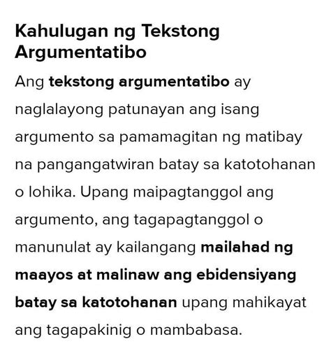 artikulong argumentatibo|TEKSTONG ARGUMENTATIBO / ARGUMENTATIV .